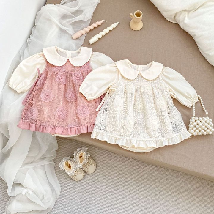 2026 Autumn New Baby Rompers Sweet Tridimensional Flower Dress Romper Two-piece Baby Girl Birthday Dress