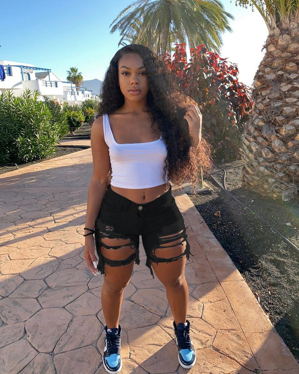 2021 summer skinny short pants high waist ripped colorful jean biker distressed cut up shorts women