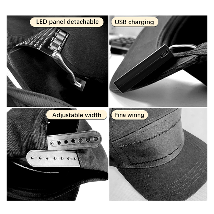 Factory Direct Sale Programmable LED Hat Mobile Phone APP Controlled Scrolling Text LED Caps