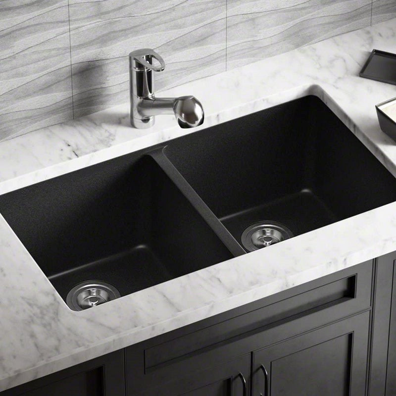 Handmade Double Bowl Black Quartz Granite Bathroom Sink Nano Vessel Vanities Kitchen Sink