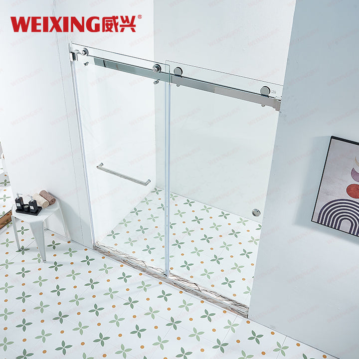 Weixing Good Price Bathroom Tempered Glass 304 Stainless Steel Double Sliding Frameless Rectangle Shower Room