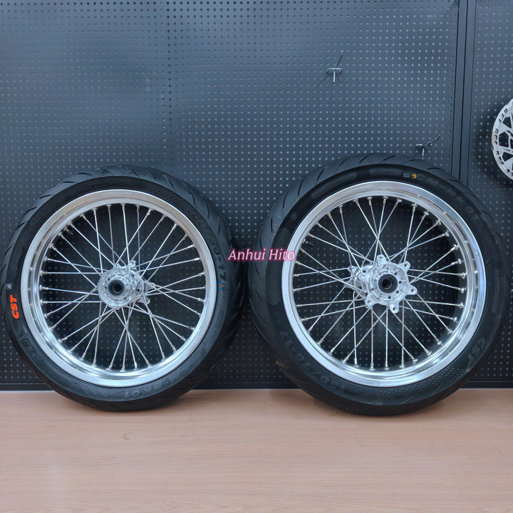 ultra bee supermoto wheels tire set tyres Parts Silver wheel rims 100/80-17 130/70-17 street supemotos wheel Chrome-plated