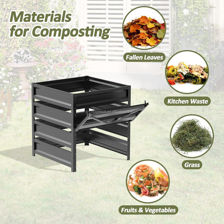 Outdoor Garden Large Durable Plastic Coated Square Metal Rust-Proof Compost Bin for Kitchen Waste and Fallen Leaves