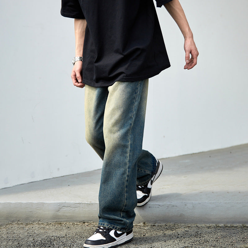 OEM Custom Jeans Fashion Full length Hip Hop Low Rise Baggy Jeans loose  Mens Denim Pants