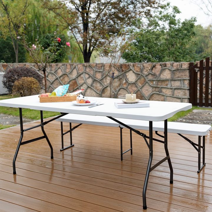Wholesale 6ft 72 Inch 180cm Portable Rectangle White HDPE Plastic Outdoor Party Event Folding in Half Long Table
