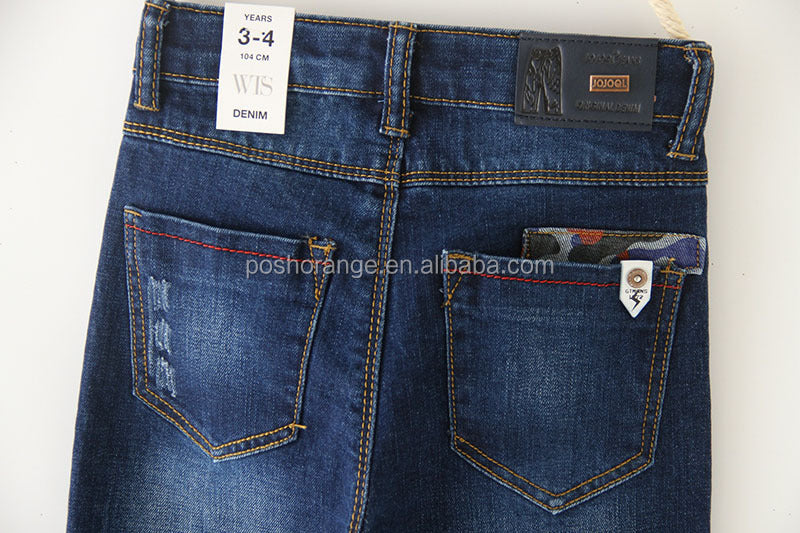 Wholesale youth jeans children's slim full-length washed jeans boys jeans kids denim pants