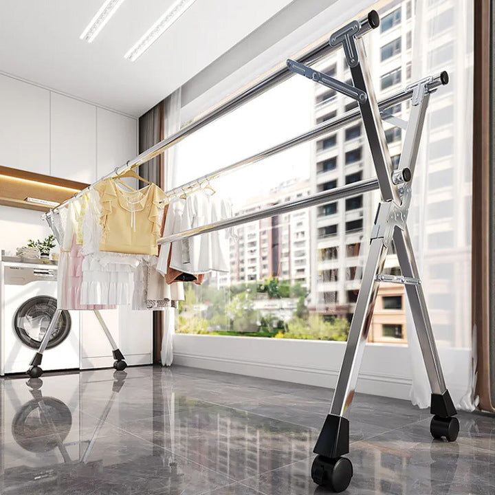 Floor-standing Stainless Steel X-shaped Hanger Retractable Garment Clothing Rack Folding Clothes Drying Rack for Balcony Outdoor