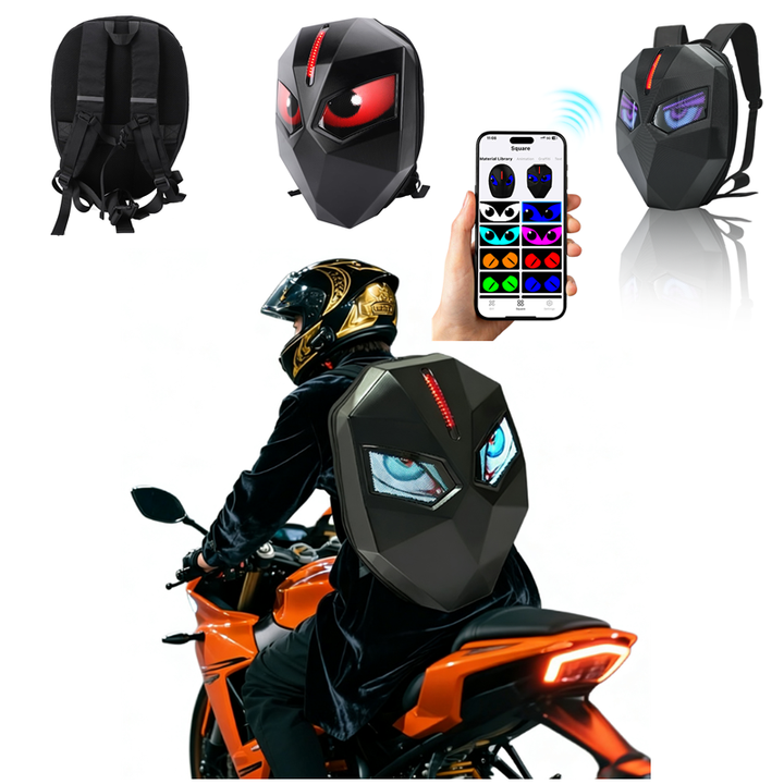 Knight Series LED Backpack with APP Control Screen, LED Rider Backpack for Motorcycle Helmet, Outdoor Fashion Backpack with Eyes