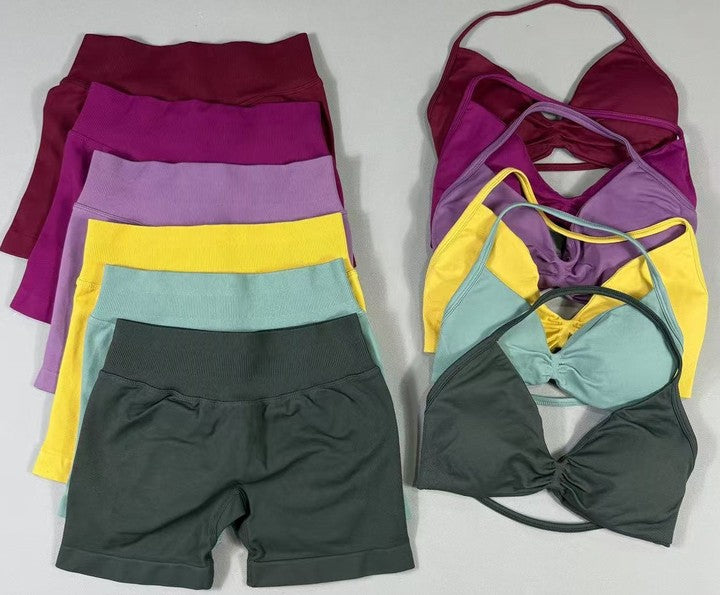 Custom Yoga Set Women's Yoga Top Halter Ribbon High Impact Sports Bra Fo Beach