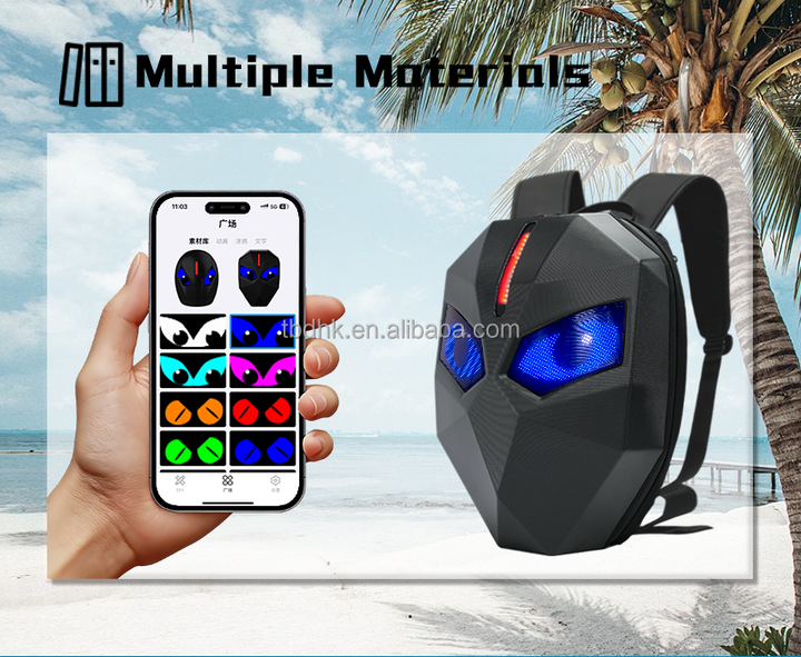 Knight Series LED Backpack with APP Control Screen, LED Rider Backpack for Motorcycle Helmet, Outdoor Fashion Backpack with Eyes