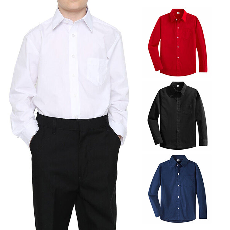 Custom Kids Formal Wedding Party White Button-Down Shirts Cotton Long Sleeve Dress School Uniform Shirt For Boys