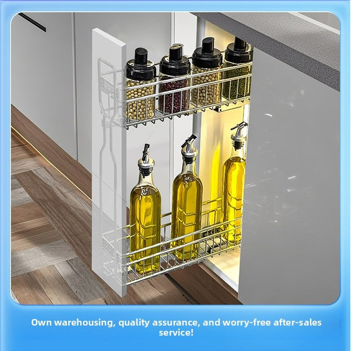 Kitchen Cabinet Drawer Side Pull Basket Base Cabinet Double Layer Pull Basket Storage Buffer Damping Slide Rail Seasoning Basket