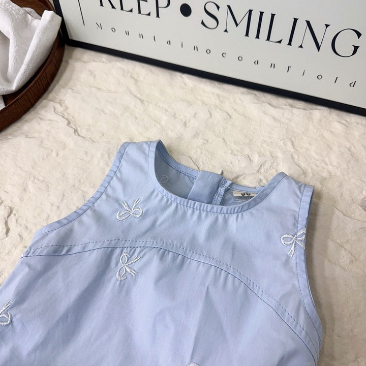 2025 Summer Girls Baby Dresses New Baby Girl Sleeveless Tank Top Bow Embroidered O-Neck Collar Solid Children Skirts