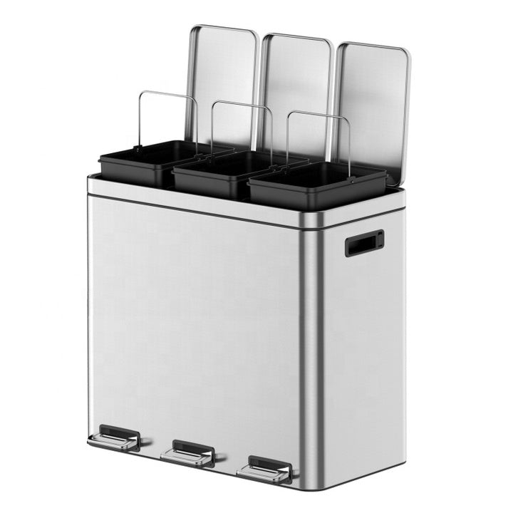 Three Compartments Household Trash Can Kitchen Garbage Waste Bin 3 in 1 Large Capacity Recycle Bin
