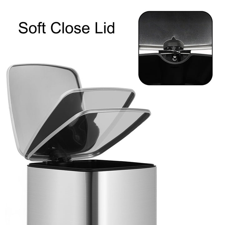 Square Design 6L - 30L Capacity Soft Drop Lid Trash Can Foot Pedal Operated Stainless Steel Bin Sliver Black White Bin
