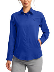 Custom Women Blank Spf 50 Uv Protection Royal Blue Fishing Shirts Australia Button Down Up Long Sleeve Polyester Fishing Shirts