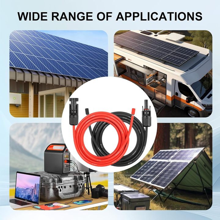 Solar Panel Cable PV Connector Wire 2.5mm2 4mm2 6mm2 With Connector Black 10 AWG Solar Extension Cable