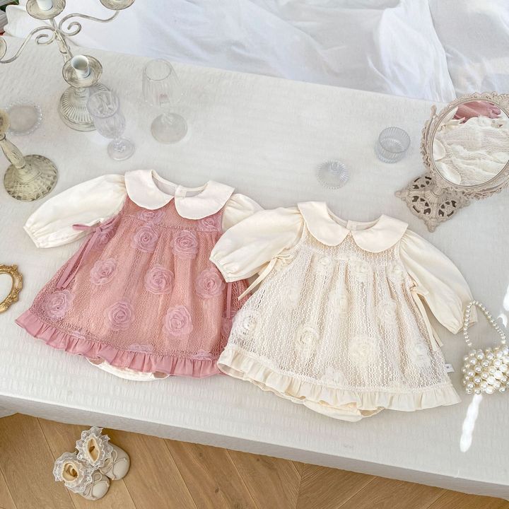 2026 Autumn New Baby Rompers Sweet Tridimensional Flower Dress Romper Two-piece Baby Girl Birthday Dress