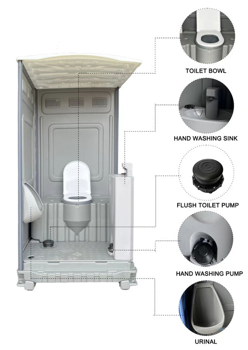 Portable Restroom Outdoor HDPE Toilet Cabin with Hand Wash Station and 350L Storage Tank for Construction Site