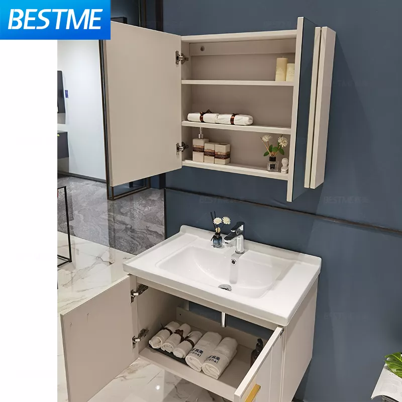 Modern design complete set bathroom vanities cabinet White color 80cm bathroom Wall hung vanity