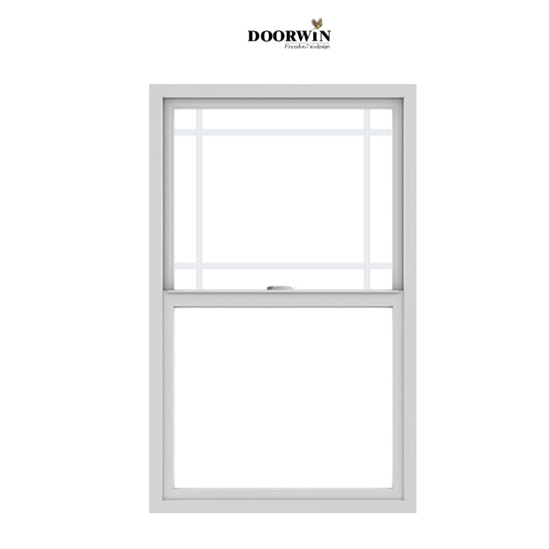 Doorwin American Style Sound Proof Double Glazing White Grills Slim Frame Single Hung Window Aluminum Windows