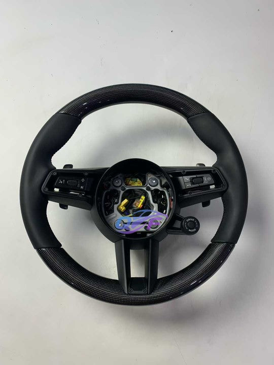 For Porsche Macan Panamera Cayenne Cayman Boxster 991 992 970 971 918 997 718 981 Modified Leather Black Sports Steering Wheel