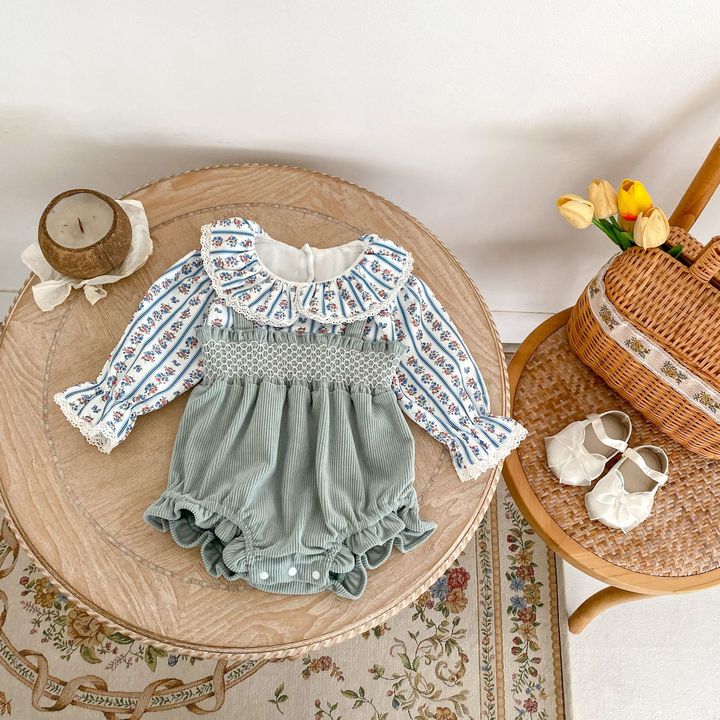 OEM ODM Autumn Infant Girls Cotton Romper Newborn Baby Flower Printed Bodysuits Long Sleeve Toddlers Clothes