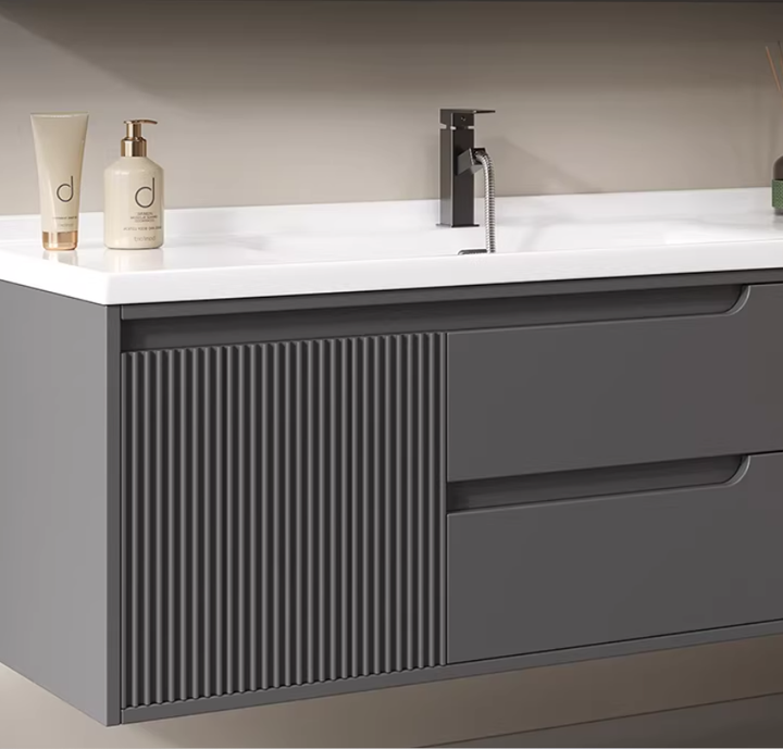 Modern Bathroom Vanity Cabinet with LED Touch Illuminate Mirror Wall-Mounted Ceramic Basin Eco-Friendly Apartment & Kitchen Use