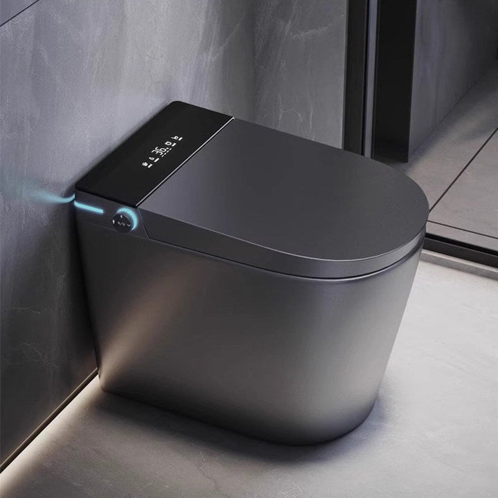 Intelligent Gray One-Piece Ceramic Bathroom Smart Toilet Automatic Flush Remote Control Seat Heating Small Size Bowl S-Trap