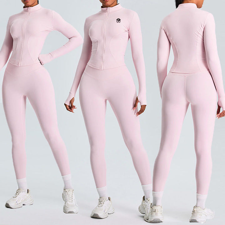 Wholesale Activewear Gym Fitness Set Breathable Sportswear Gym Yoga Leggings Sports Jacket Quick Drying Fitness 2 Pcs Yoga Set