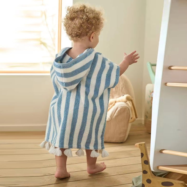 Custom Striped Kids Children Hooded Bath Beach Swimming Changing Towel Baby Girls Surf Poncho