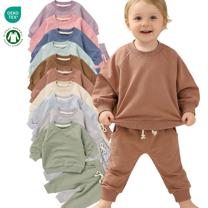 10 Colors in Stock French Terry Pullover Winter Sleeve Solid Color Jogger Set Baby Suit Baby Clothing Set