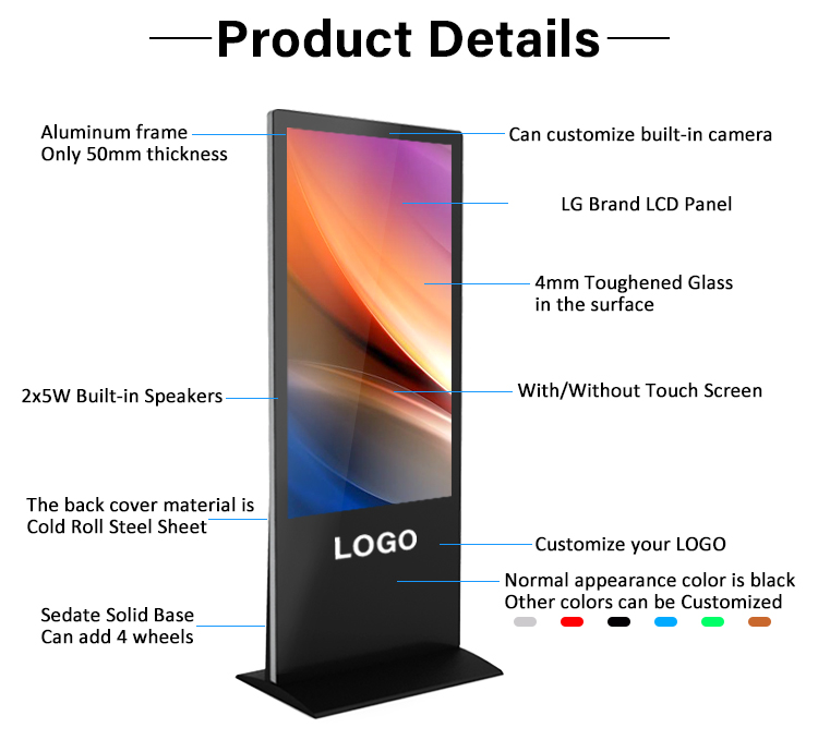43 55 inch advertisement indoor high brightness lcd touch screen floor standing totem digital signage display for advertising