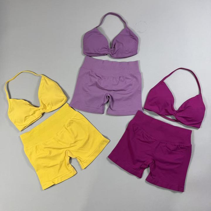 Custom Yoga Set Women's Yoga Top Halter Ribbon High Impact Sports Bra Fo Beach