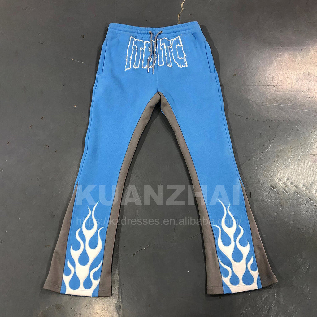 Custom flared sweatpants cotton screen puff printing men flair track jogger trouser flare sweat pants men