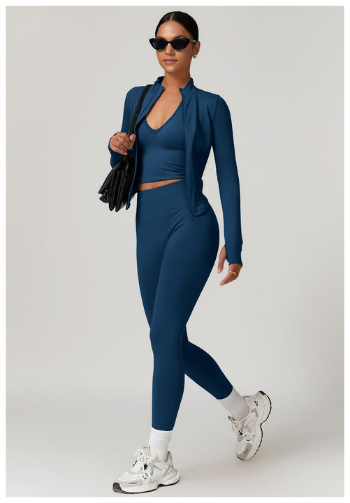 Fitness Gym Clothing 2 PCS Yoga Set Seamless Zipper Jacket Women Clothes High Waist Leggings Gym Fitness Sets