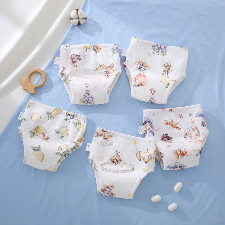 3-Pack Baby Soft Cotton Training Pants Absorbent Potty Training Underwear for Boys Girls Washable Reusable with Printed Design