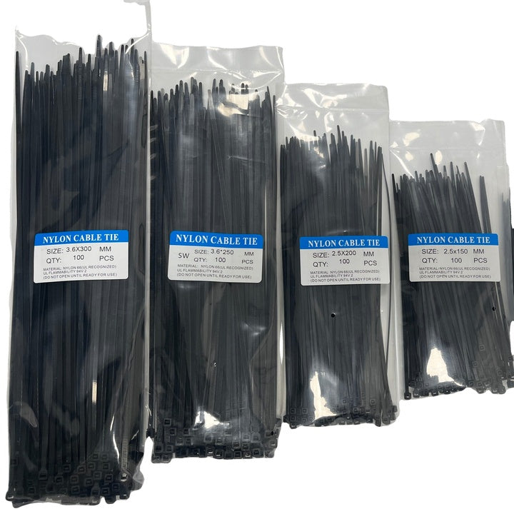 High Quality Nylon Zip Ties - 300mm X 3.6mm - 12" Premium Tie Wraps 100 Pack of Black Cable Ties