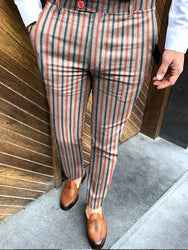 Custom Fashion Slim Fit Men Plaid Dress Pants  Casual Office Skinny Khaki Men Trousers