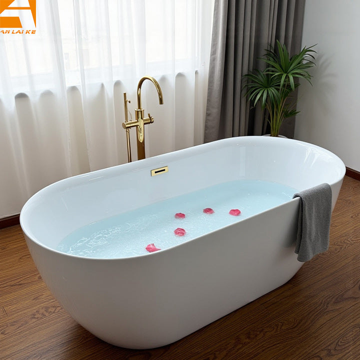 CUPC Cheap Flatbottom Seamless Freestanding Bathtub KF-787 Pure Acrylic Oval Soaking Bath Tub for Hotel Villa Centre Drainer