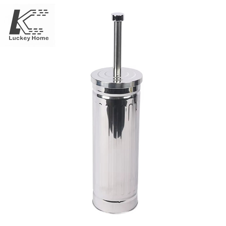 Heavy-Duty Stiff Bristle Toilet Brush - Stainless Steel Handle with Metal Cover for Bathroom