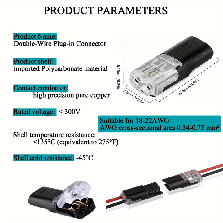 2 Way Electric Wire Connector Pluggable LED Quick Wire Connector 2 Pin Universal Wire Splice Connector With Locking Buckle