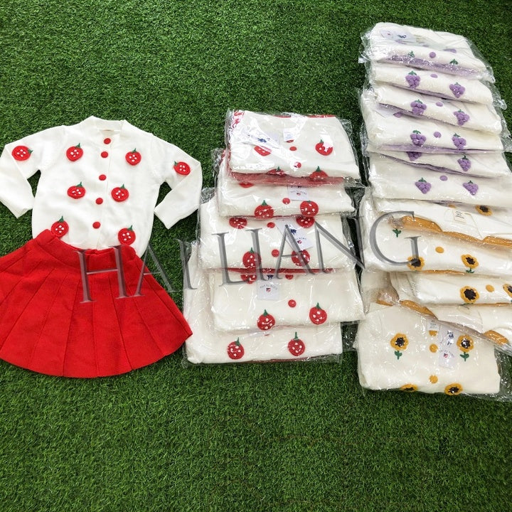 Fall Girl's Cardigan Sweater Top and Skirt 2 Piece Kids Clothing Sets Baby Sweaters Dress for Little Girls Clothes Babi Suit