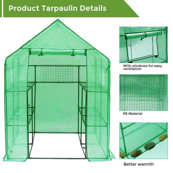 Outdoor 3-Tier Small Greenhouses, Steel Frame with PE Cover, 5'x5' Garden Greenhouse