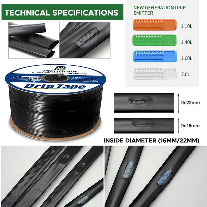 China Factory Plentirain Plastic Drip Irrigation Tape 16mm 22mm Thickness Drip Tape with Flat Emitter for Watermelon