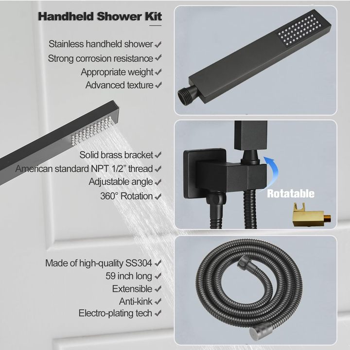 Wall Mounted Shower System, 8" High Pressure Rainfall & Handheld Shower Head Complete Faucet Set With Valve & Trim Kit Wholesale