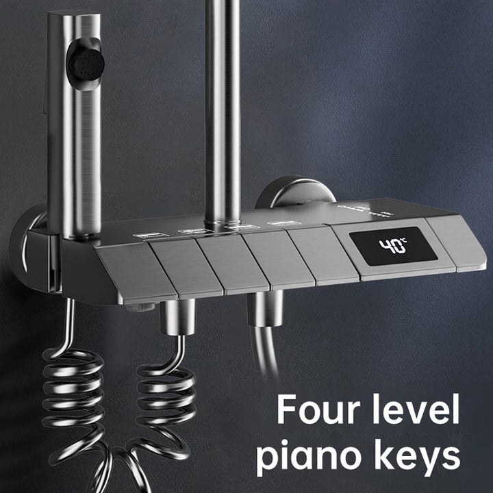 Hot Cold Wall Mounted Bathroom Shower Faucet Rain Rainfall Bathtub Mixer Piano Square Shower System Set