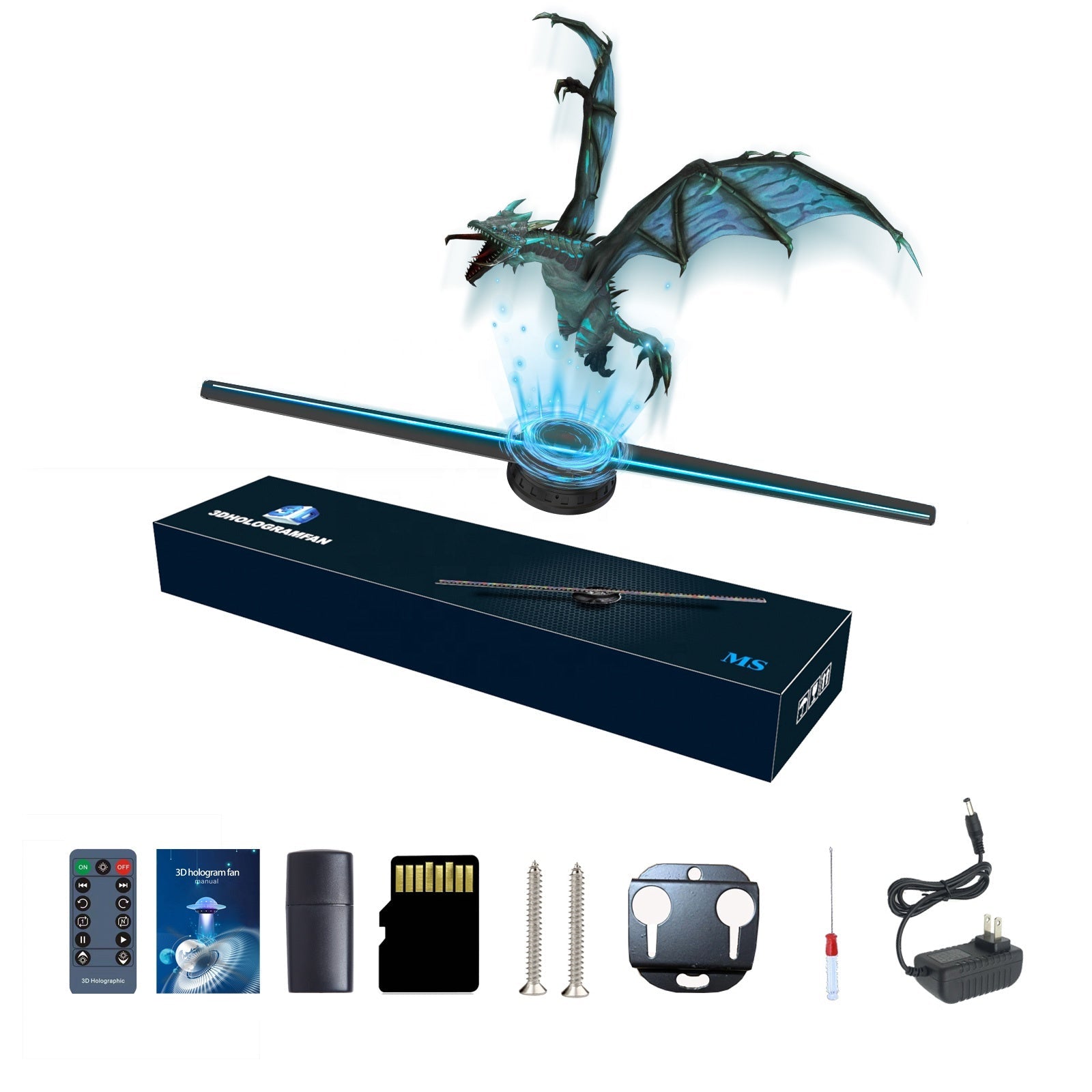 3D Hologram Fan,16.5 Inch 3D Hologram Projector Advertising Display with 1.2" Thick, 700 Video Library and 224 LED