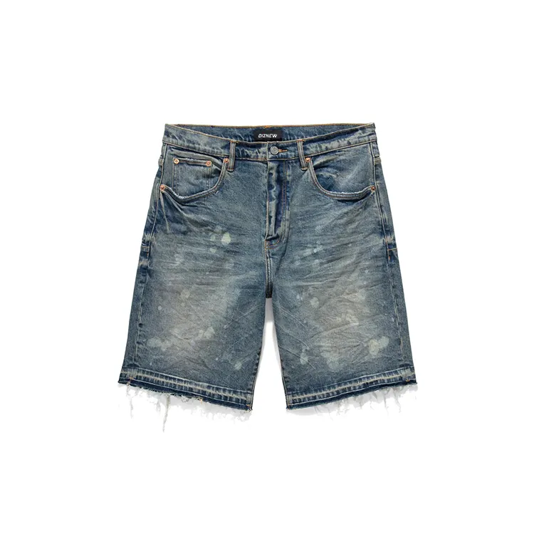 Hot Sale Custom denim Fashion Streetwear dirty  used Jeans Shorts Cross Mens Denim Shorts