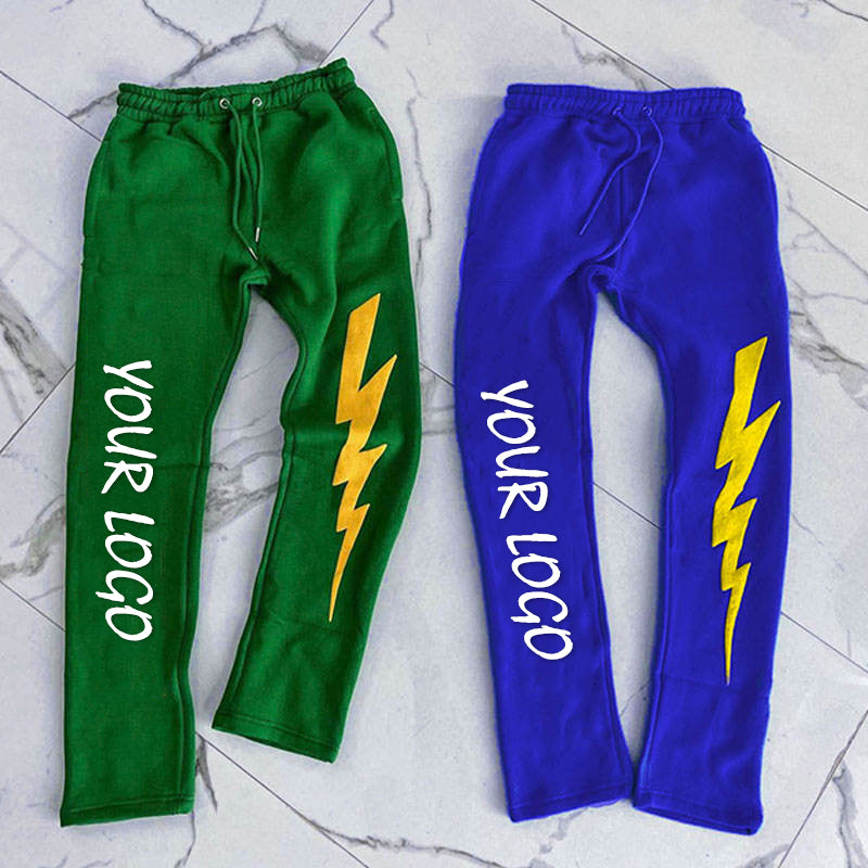 Custom Logo Men's Stacked Sweat Trousers High Street Hip Hop 3D Puff Print Jogger Track Pants Flare Sweat Pants Men